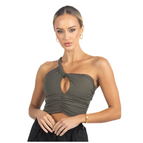 Akalia Belle Drapped Activewear Sportsbra In Dark Green In Dark Green