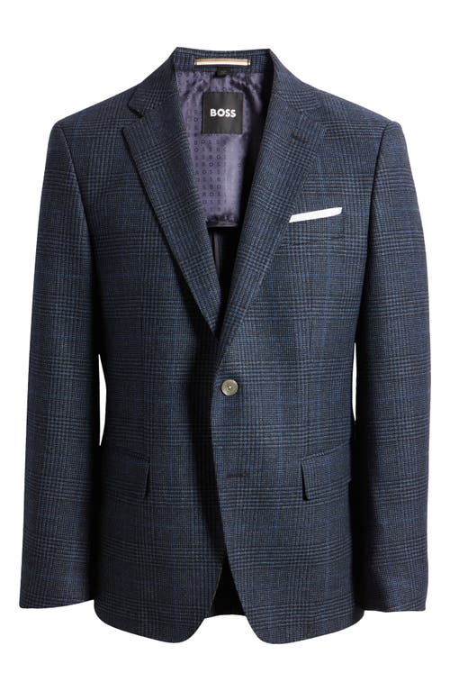 BOSS Hutson Glen Plaid Stretch Wool Blend Sport Coat in Dark Blue at Nordstrom, Size 36 Regular