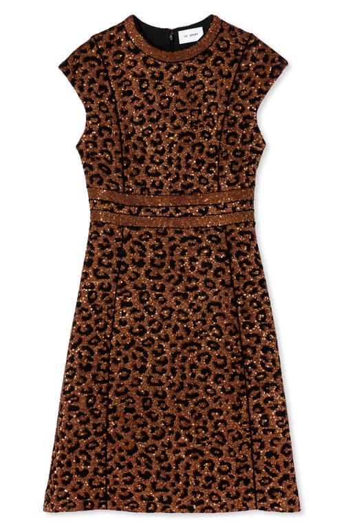 Shop St John St. John Evening Sequin Leopard Jacquard Cap Sleeve Dress In Caramel/copper Multi