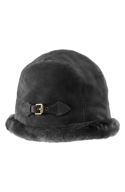 Eric Javits VAIL WATER REPELLENT SUEDE CLOCHE WITH FAUX FUR LINING