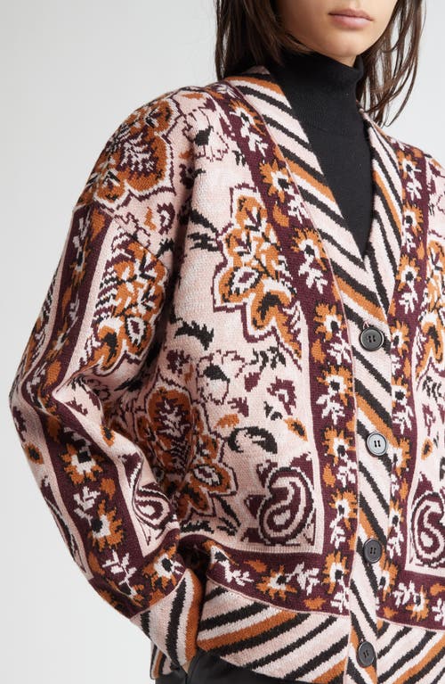 Shop Farm Rio Glam Tapestry Jacquard Cardigan In Glam Tapestry Burgundy