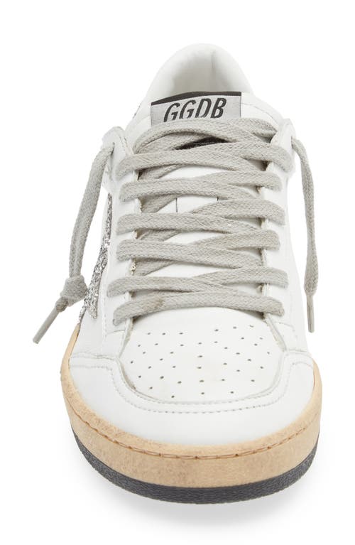 Golden Goose Ball Star Distressed Glittered Leather Sneakers In White/silver