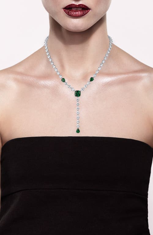 Kenneth Jay Lane Round Pear Station Lariat Necklace In Emerald/silver