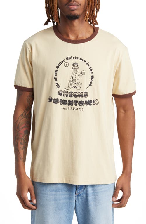 Downtown Ringer Graphic T-Shirt in Cream/Chocolate