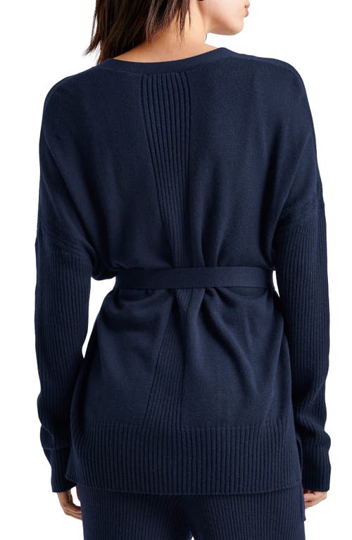 Shop Splendid Georgie Belted Tunic Cardigan In Navy