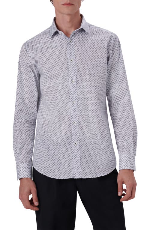 Bugatchi Shaped Fit Print Stretch Cotton Button-Up Shirt in Platinum at Nordstrom, Size X-Large