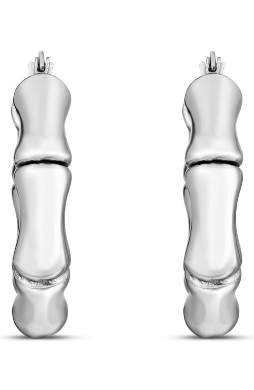 Karat Rush Rhodium Plated Sterling Silver Bamboo Shaped Hoop Earrings In Rhodium White