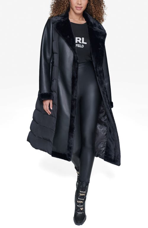 Karl Lagerfeld Paris Faux Fur Trim Quilted Coat In Black