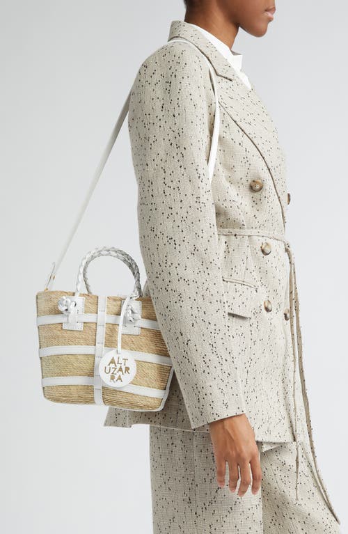 Shop Altuzarra Mini Watermill Woven Palm Tote In Natural/white