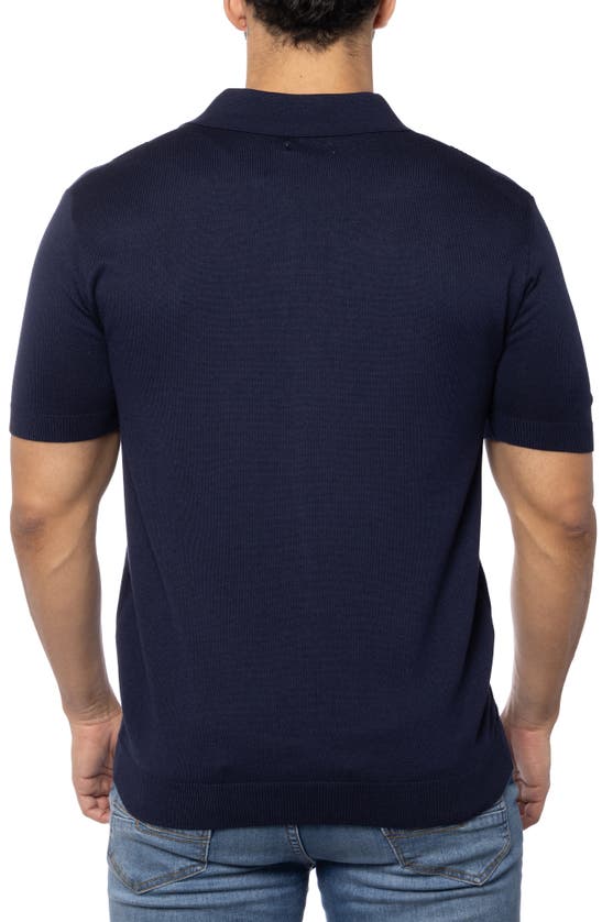 Spring + Mercer Textured Short Sleeve Button-up Sweater In Navy