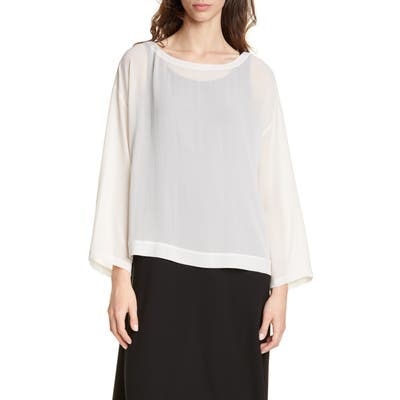 Eileen Fisher Ballet Neck Chiffon Boxy Top, Beige