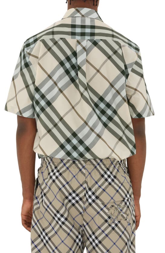 Shop Burberry Check Short Sleeve Cotton Button-up Shirt In Alabaster Ip Check