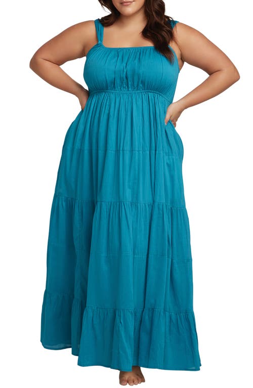 Resort Wear Cotton Cover-Up Maxi Sundress in Teal