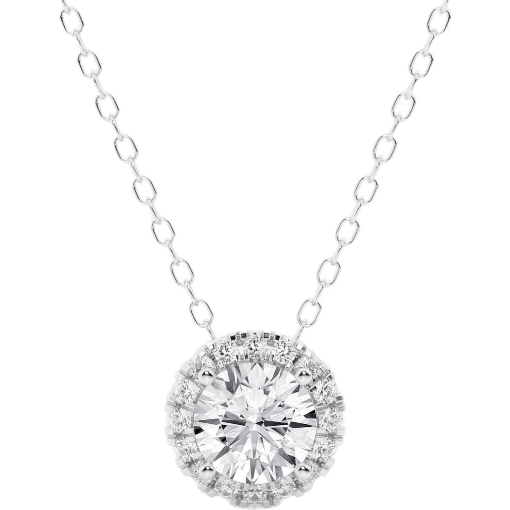 Shop Badgley Mischka Collection 14k Gold Round Cut Lab-created Diamond Halo Pendant Necklace In White Gold