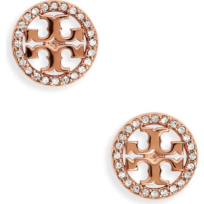 Tory Burch Crystal Logo Circle Stud Earrings