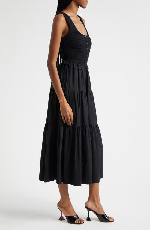 Shop Cinq À Sept Hali Smock Bodice Midi Cotton Blend Dress In Black