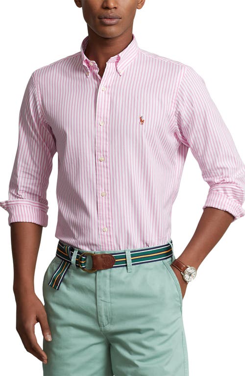 Polo Ralph Lauren Stripe Stretch Cotton Oxford Button-Down Shirt in Pink/White at Nordstrom, Size Large