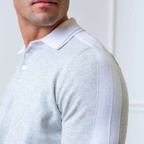 Shop Hope & Henry Mens' Short Sleeve Sweater Polo In Light Gray Heather Colorblock