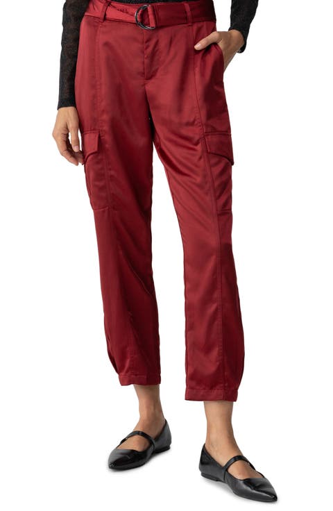 Belted Satin Cargo Pants