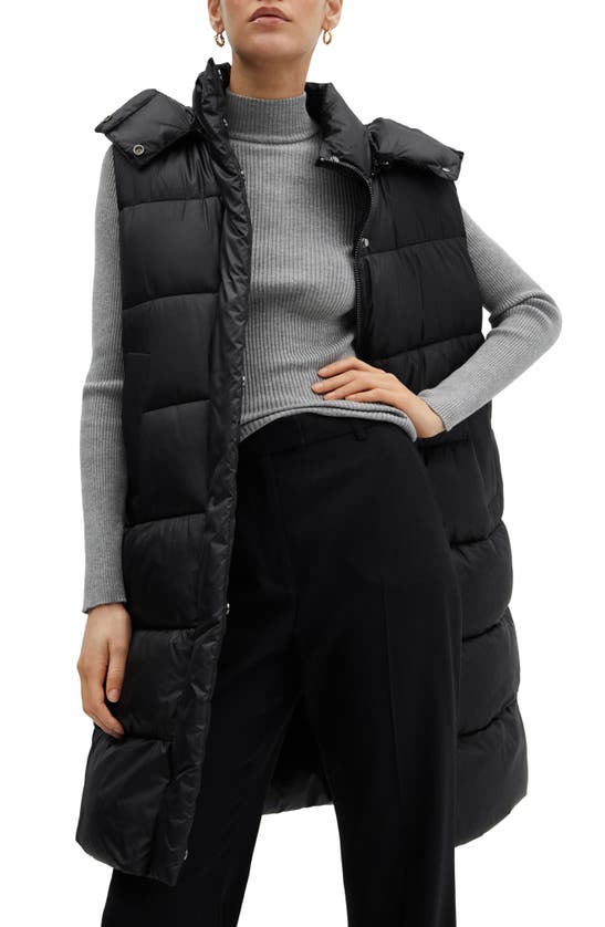 Shop Mango Quilted Puffer Vest With Detachable Hood In Black
