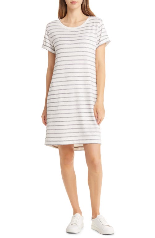 caslon(r) Stripe Short Sleeve T-Shirt Dress in Ivory- Charcoal Stripe