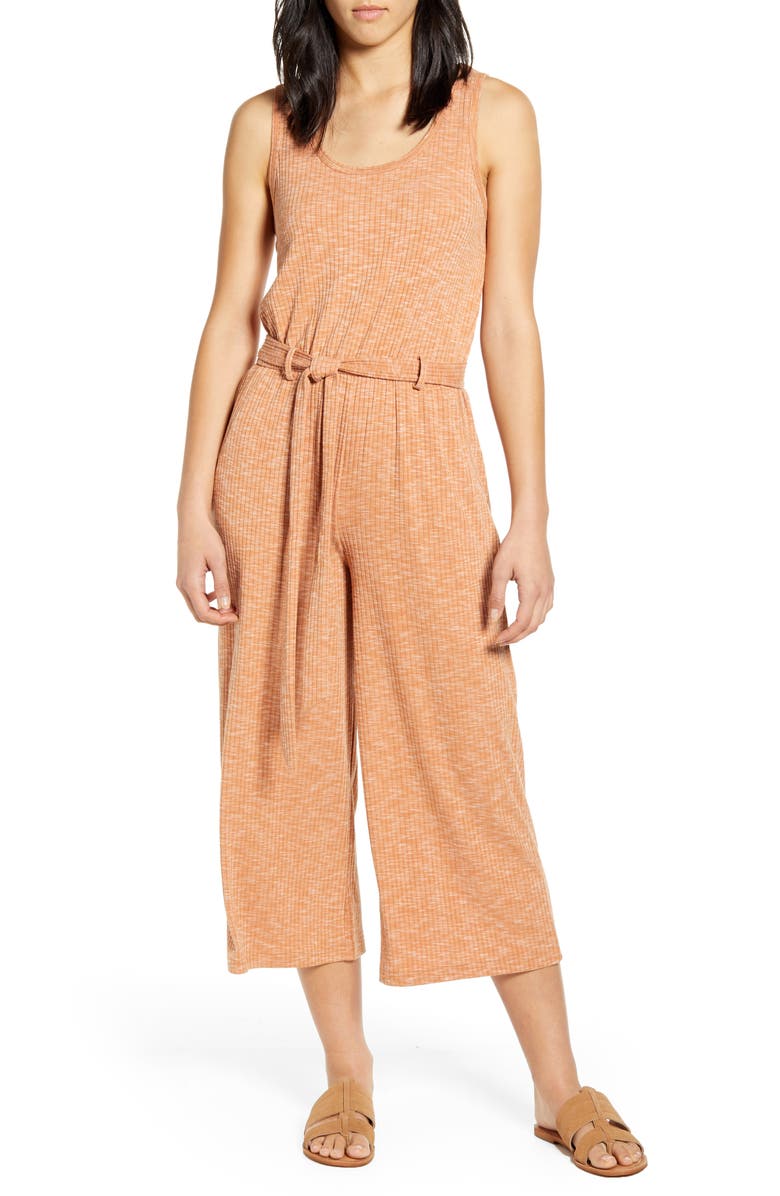 BOBEAU Devin Mélange Rib Jumpsuit, Main, color, HAZEL