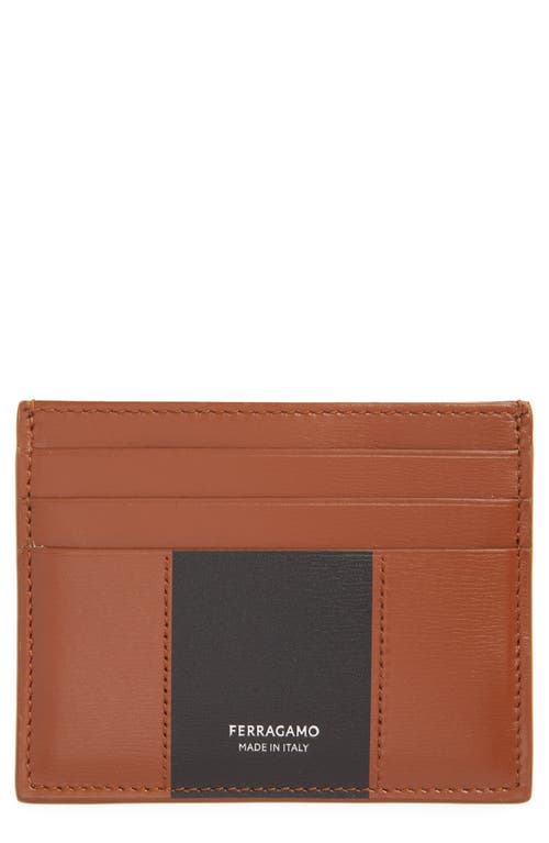 FERRAGAMO Contrast Panel Leather Card Case in New Cognac at Nordstrom