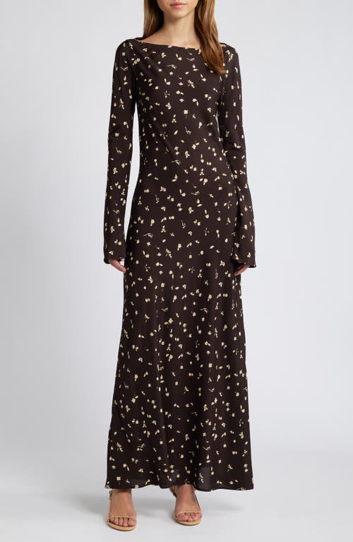 Shop Faithfull The Brand Lilou Floral Long Sleeve Jersey Maxi Dress In Clover Brown