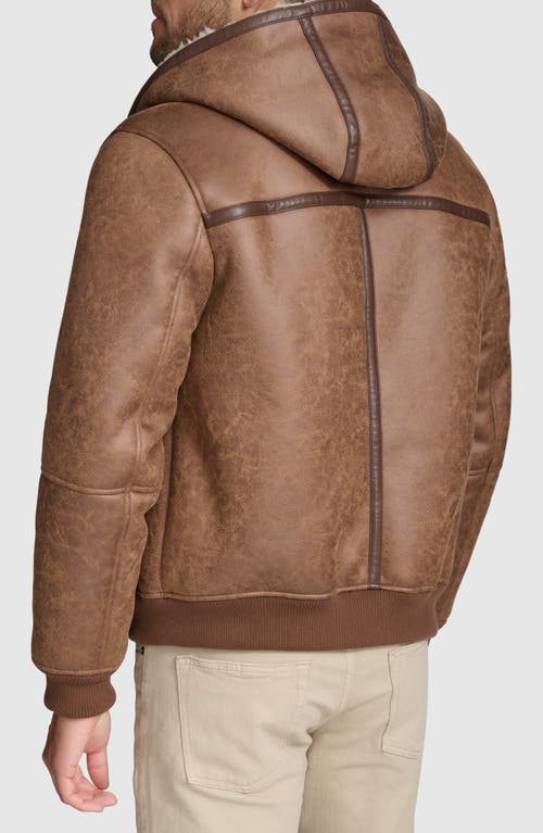 Andrew Marc Crackle Faux Shearling Lined Faux Leather Jacket In Brown