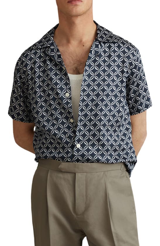 Shop Reiss Tintipan Regular Fit Camp Shirt In Navy/ White
