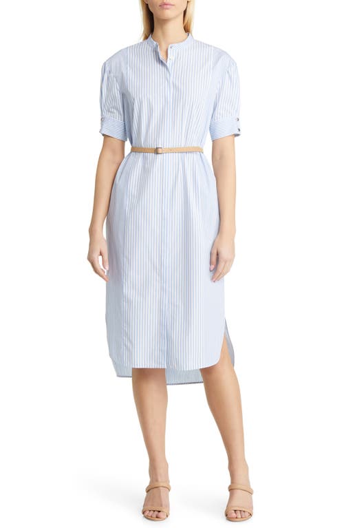 Hugo Boss Boss Woman Midi Dress Azure Size 8 Cotton In Summer Sky Pinstripe