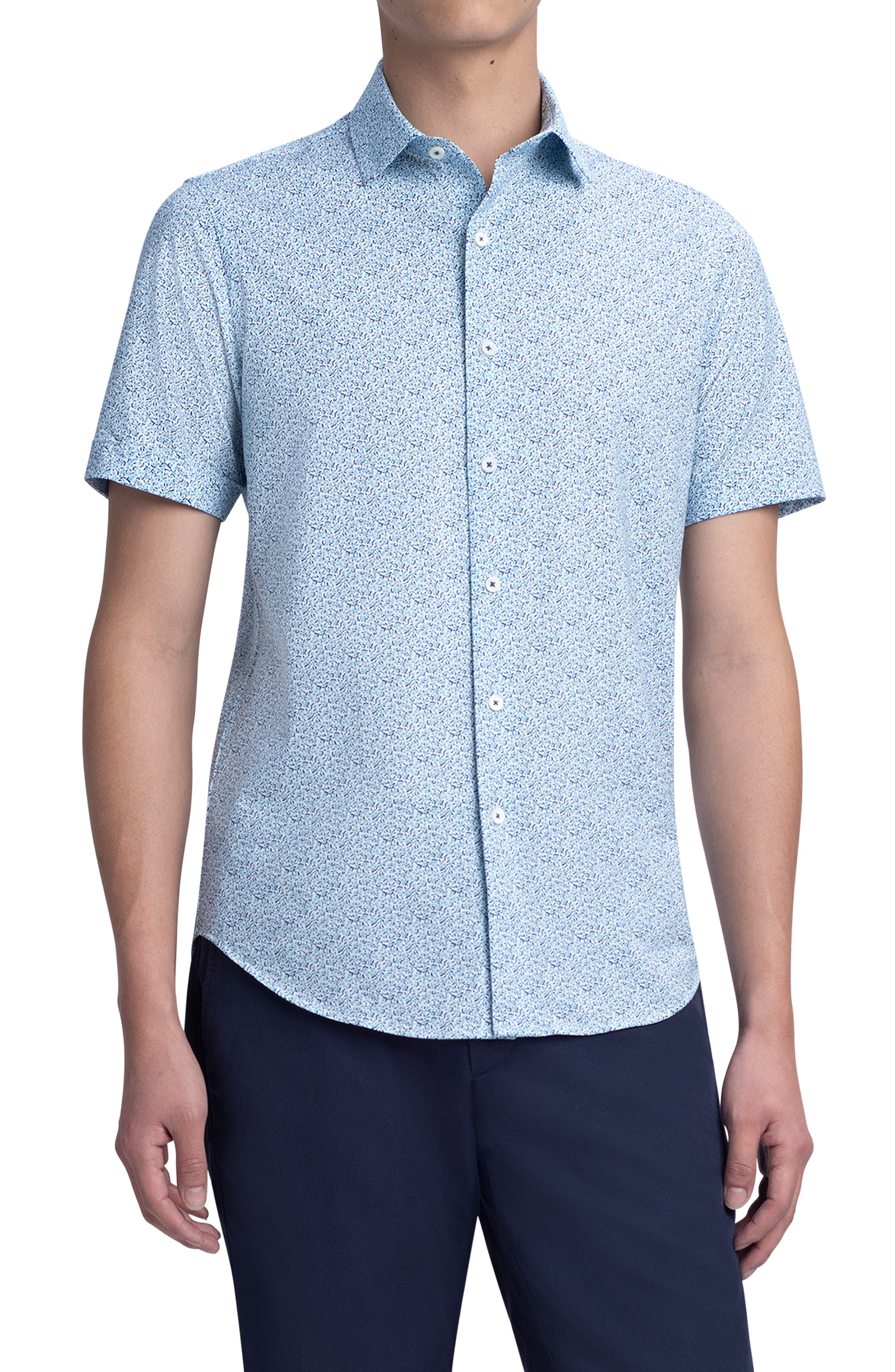 Bugatchi  Shirt Sleeve Designer Shirt NWT $129 Shaped Fit Navy XLarge 