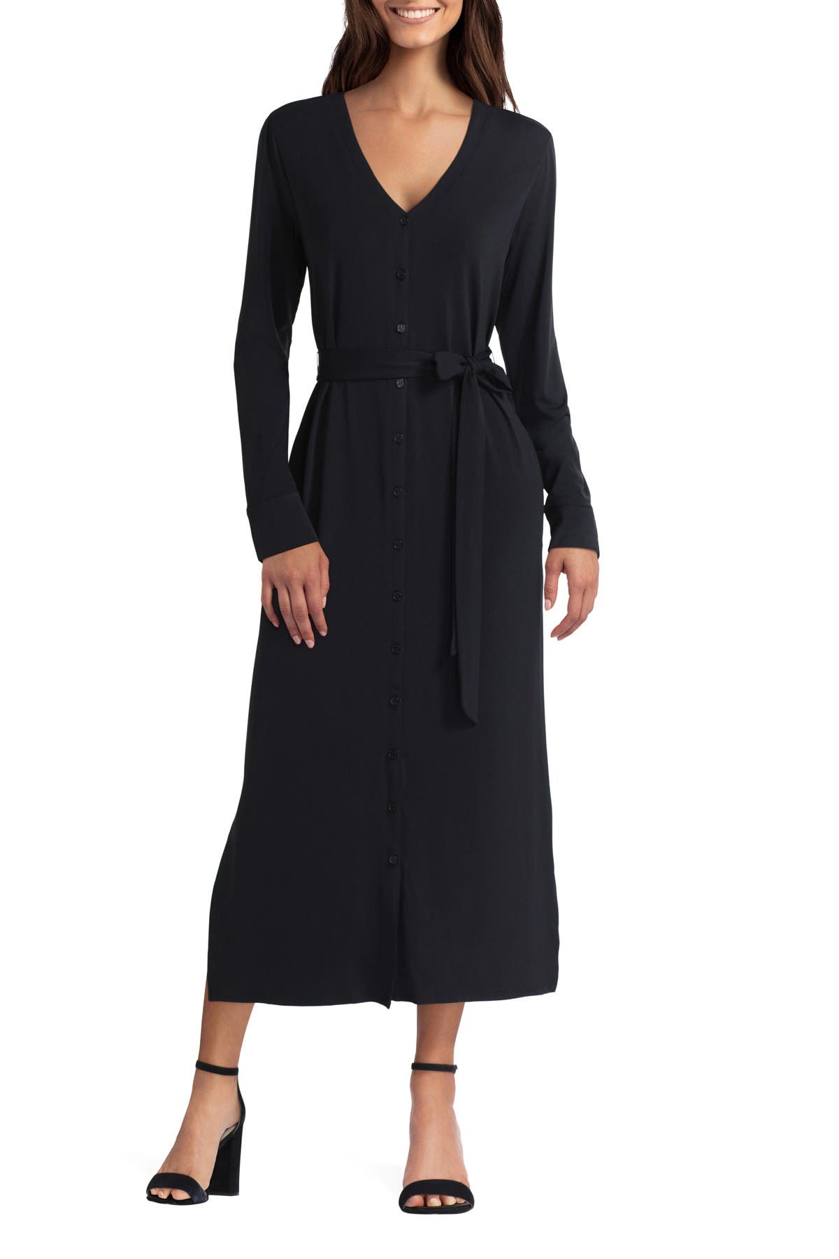 H Halston Maxi Button Front Dress In Black | ModeSens
