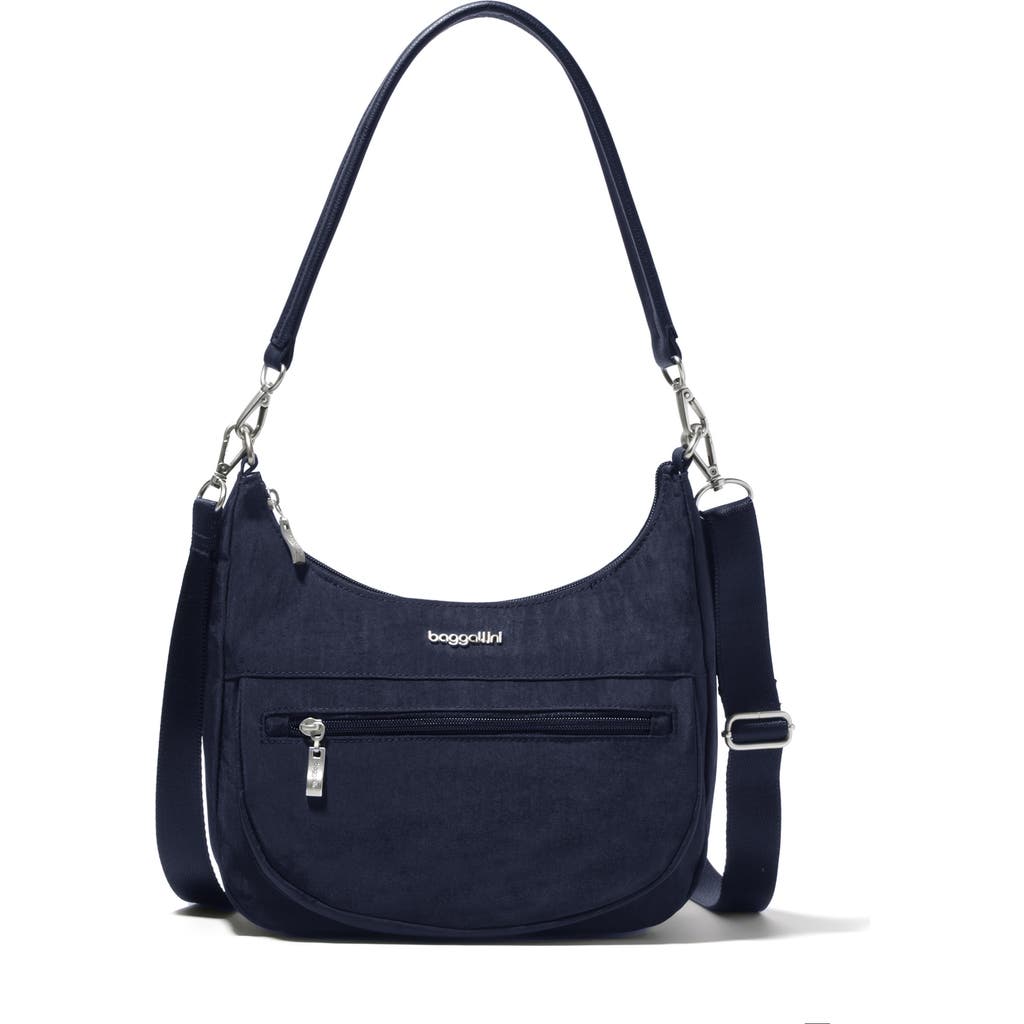 Baggallini Modern Pocket Half Moon Crossbody Shoulder Bag In French Navy