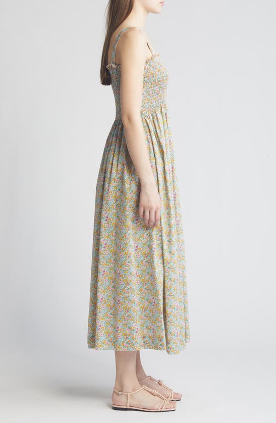 Shop Liberty London Voyage Floral Smocked Maxi Sundress In Green Multi