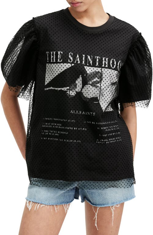 AllSaints Rosekis Tommi Mesh Graphic T-Shirt in Washed Black/Black at Nordstrom, Size Large