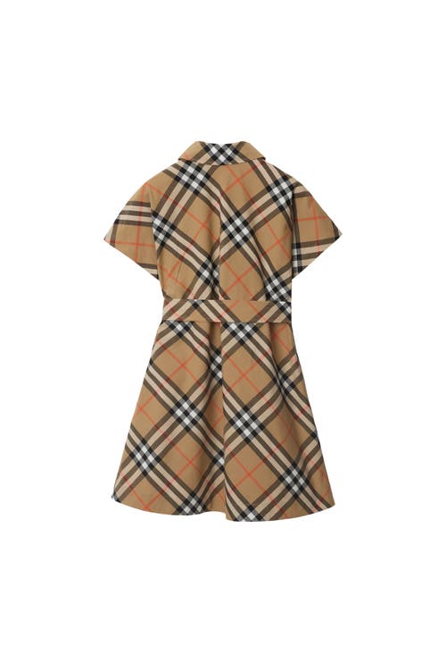 Shop Burberry Check Cotton Shirt Dress In Sand