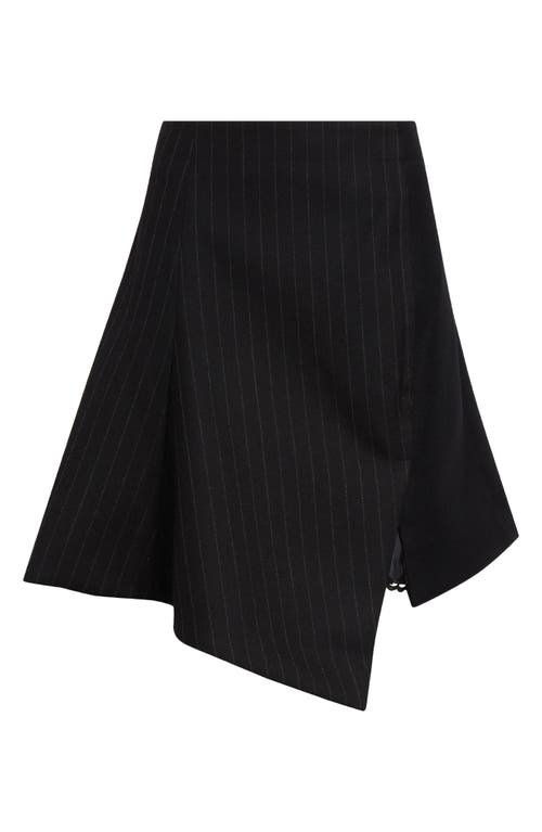 Shop Sacai Asymmetric Chalk Stripe & Wool Melton Skirt In Black