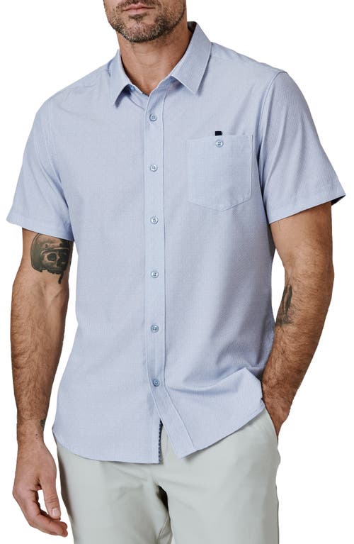 7 Diamonds Cortes Micropattern Performance Short Sleeve Button-Up Shirt Dusty Blue at Nordstrom,