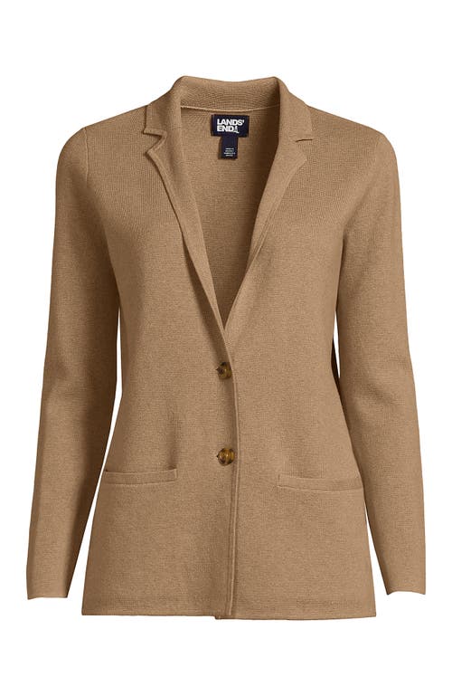 Shop Lands' End Fine Gauge Cotton Button Front Blazer Sweater In Vicuna Heather