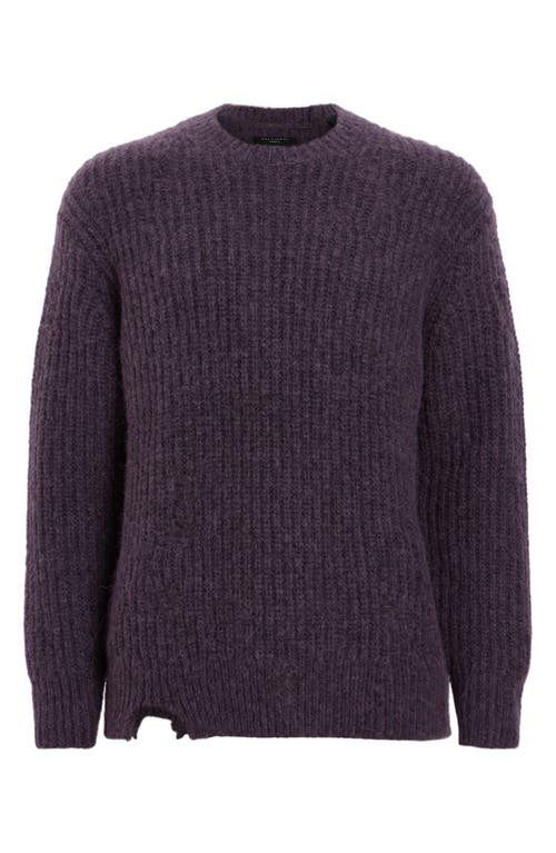 Shop Allsaints Slane Distressed Wool, Alpaca & Cotton Crewneck Sweater In Cosmic Purple