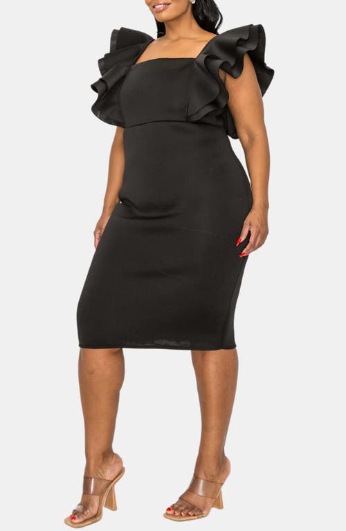 Shop L I V D Charlie Flutter Sleeve Midi Dress In Black