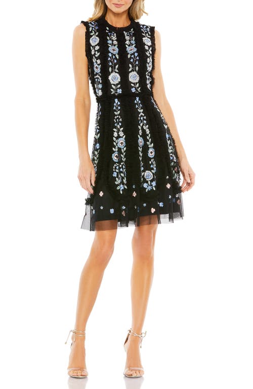 Mac Duggal Sequin Floral Tulle Cocktail Dress in Black