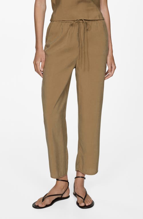 Shop Mango Drawstring Ankle Straight Leg Pants In Medium Brown