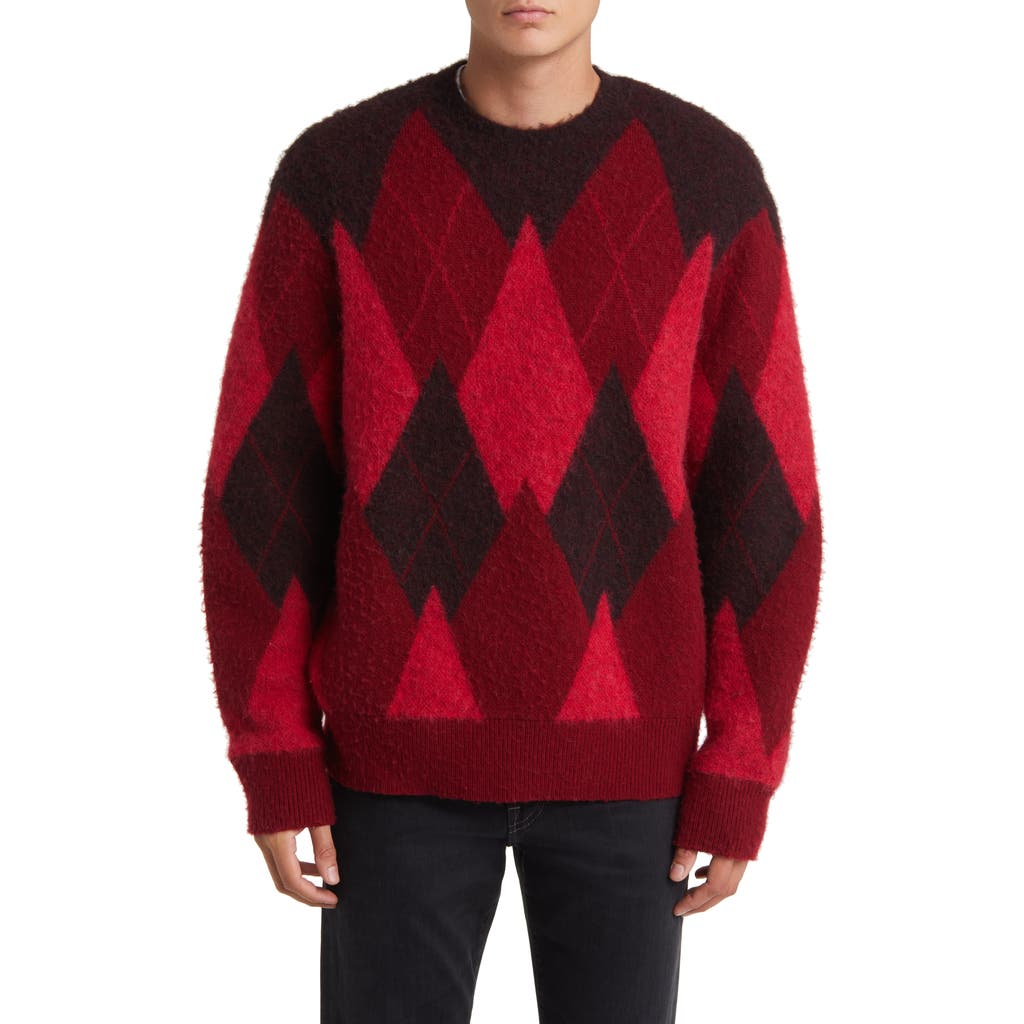 Allsaints Harley Oversize Argyle Wool Blend Crewneck Sweater In Red