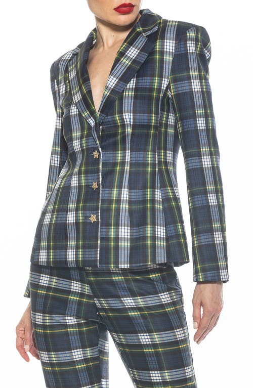 Alexia Admor Gwen Jacket Star Button Blazer In Blue Plaid