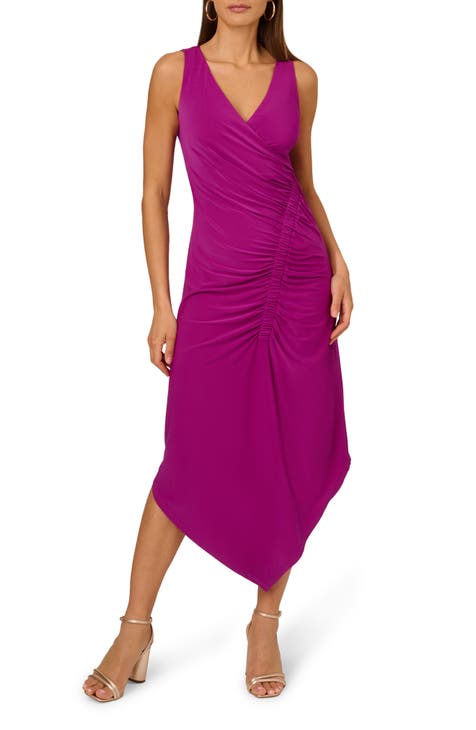 RUCHED ASYMMETRIC MIDI DRESS | BLUE GREY
