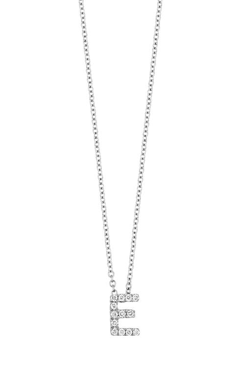 18k Gold Pavé Diamond Initial Pendant Necklace in White Gold - E