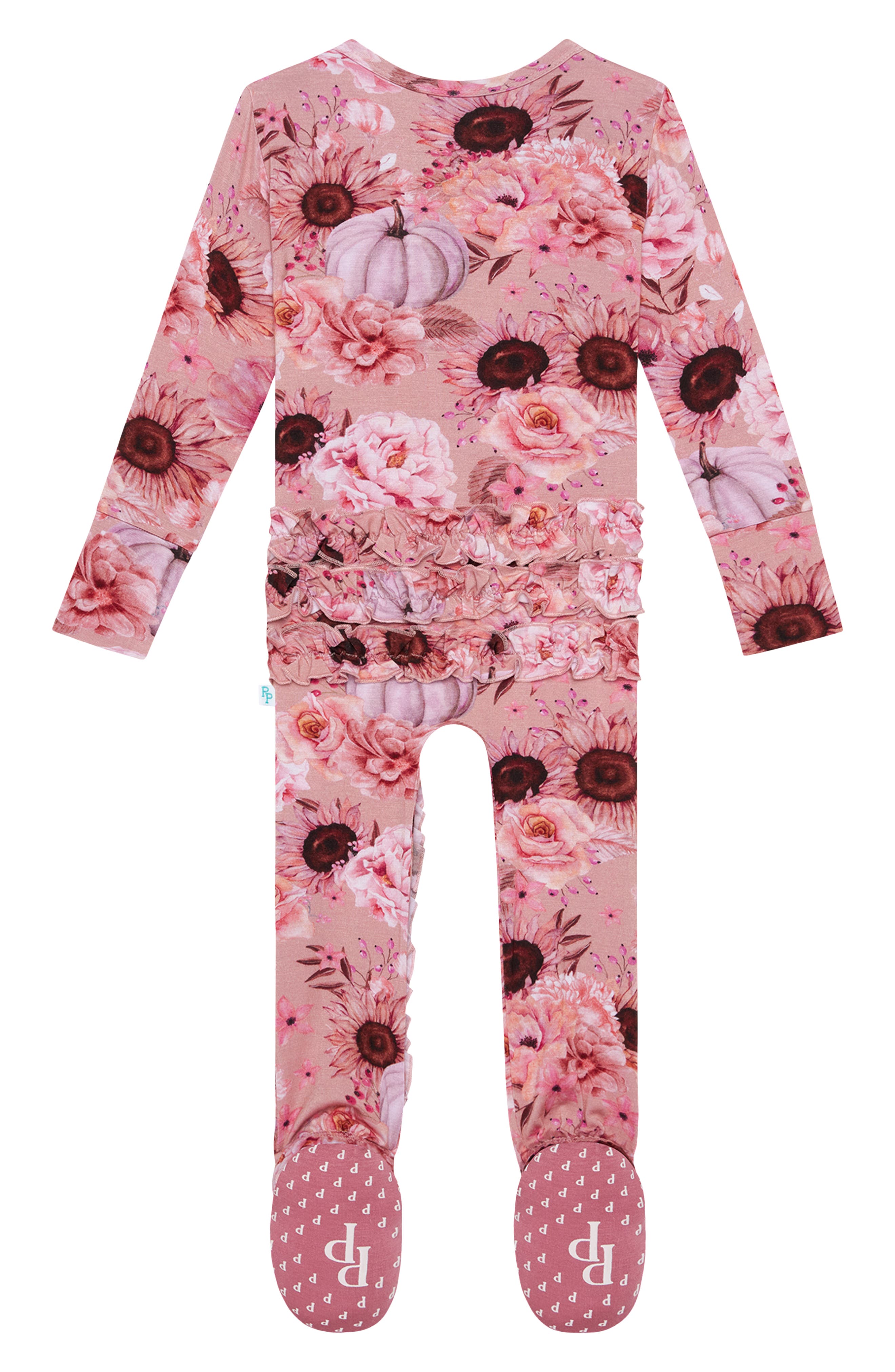 Nordstrom Baby Clothing Loungewear Pajamas Liliana Floral Ruffle Zip Fitted Footie Pajamas in Pink Overflow at Nordstrom 