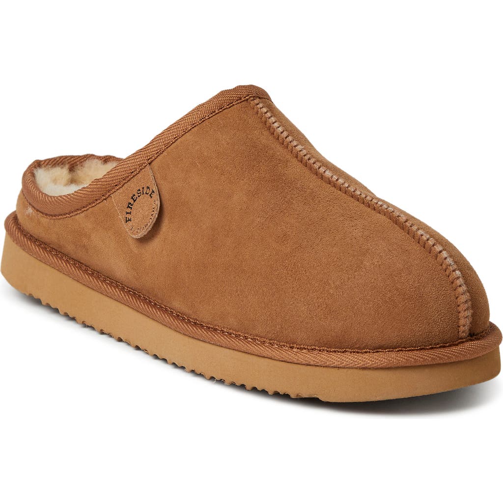 Dearfoams Fireside By Dearfoam Men's Hobart Genuine Shearling Closed Back Slippers In Brown